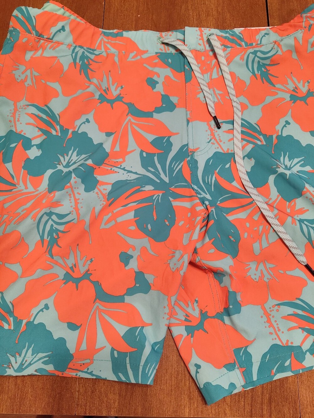 Tropical Floral Swim Trunks in Coral & Teal